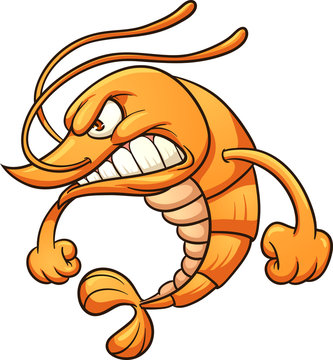 recommend clip art: Angry cartoon shrimp. Vector clip art illustration with simple gradients. All in a single layer.