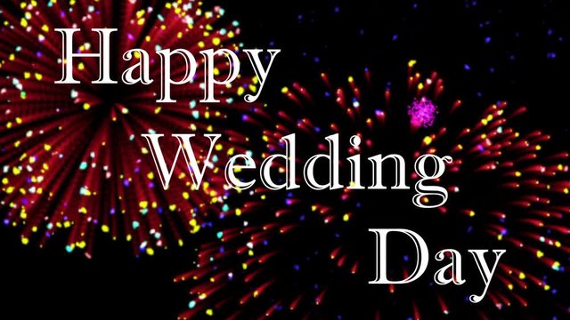 Happy Wedding Day with colorful fireworks background
