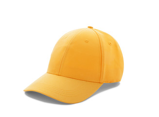 Baseball cap yellow with shadow templates, front views isolated on white background