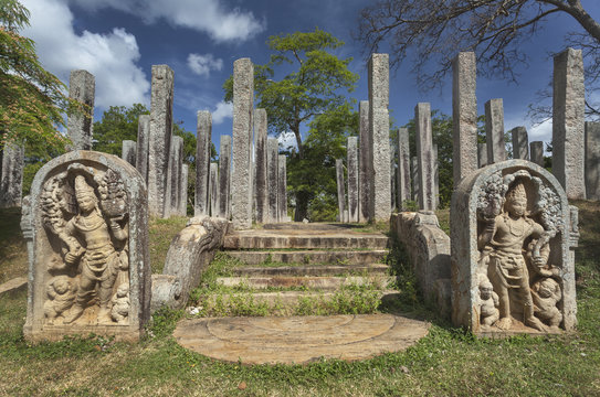 Entrance of a Buddhist monastery in Ancient Anuradhapura, Sri Lanka