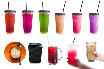 Set of collection of iced drinks isolated on white background