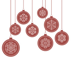 Snowflakes and balls on a white background. Vector illustration.