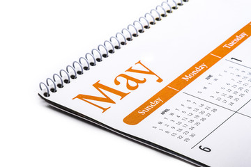 Desk top calendar May close up on white background