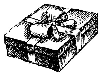 Obraz premium Gift box hand drawn vector illustration. Realistic sketch