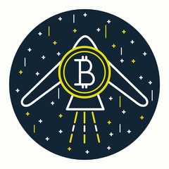 flying rocket bitcoin vector icon