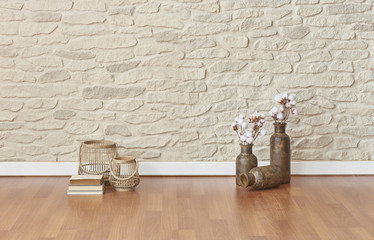 Vase of flower home ornament and brick wall stone wall concept © UnitedPhotoStudio