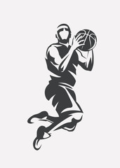 Fototapeta premium basketball player jumping stylized vector silhouette, logo template in outlined sketch style