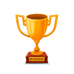 Winner gold cup. First place prize. The winner s goblet. Tropy reward. cartoon style