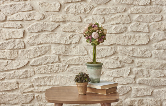 room decoration accessory on the middle stand or coffee table brick wall 
