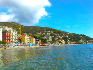 ALASSIO, SAVONA, ITALY - SEPTEMBER 2017: Famous tourist resort in west Ligurian Riviera, region San Remo, Cote d'Azur, Italy