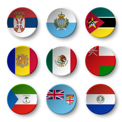 Obraz premium Set of world flags round badges ( Serbia . San marino . Mozambique . Andorra . Mexico . Oman . Equatorial Guinea . fiji . Paraguay )