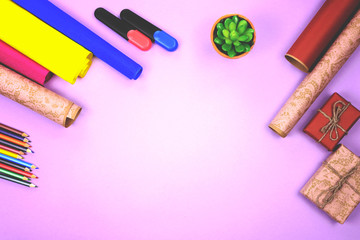 The items for registration of gifts and other tools on a colored background.
