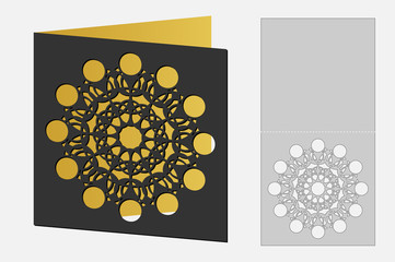 Card with floral geometrical pattern for laser cut. Silhouette design. possible to use for birthday invitations, presentations, greetings, holidays, celebrations, save the day wedding. Vector.