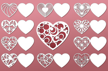Fototapeta na wymiar Set of romantic greeting cards for laser cutting. Suitable for birthday, Valentine's day, wedding invitation. Vector illustration.