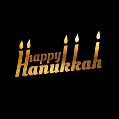 Happy Hanukkah. Font composition with candles in vintage style. Font textured in gold. Vector Holiday Religion Illustration. Jewish Festival Of Lights. Decoration element