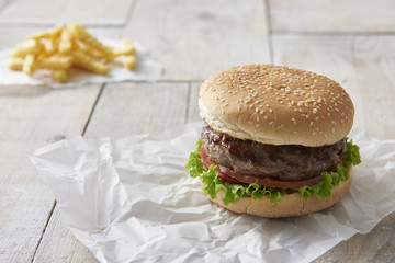 Homemade hamburger with fresh vegetables
