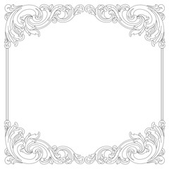 Vintage border frame engraving with retro ornament pattern in antique baroque style decorative design. Vector