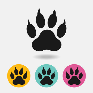 Black paw print of dog with shadow isolated on white background Vector. textiles, background, packaging, printing, website