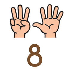 Kid's hand showing the number eight hand sign.