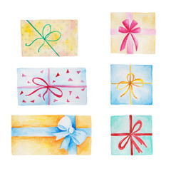Watercolor Christmas set with gift boxes. Isolated Illustration for design, print or background