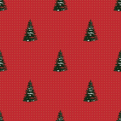 Seamless Merry Christmas Festive Pattern with Tree