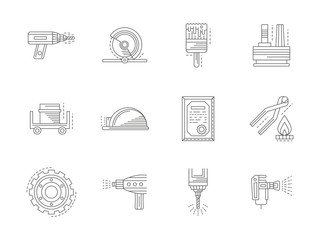 Metal processing flat line vector icons set