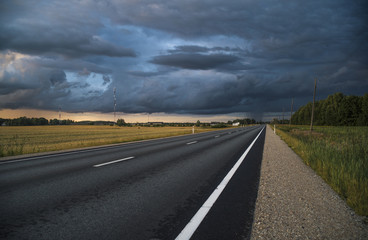 Highway, dark clouds, storm