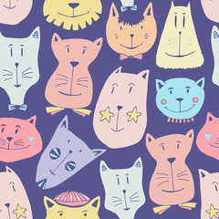 Seamless pattern with funny cats. Textile kids pattern, wrapping paper vector illustration.