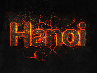 Hanoi Fire text flame burning hot lava explosion background.