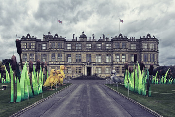 Old royal british palace. Vintage style pictures. Dramatic view.