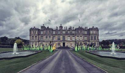 Old royal british palace. Vintage style pictures. Dramatic view.