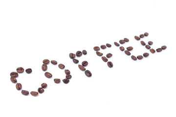 Word maden of coffee beans, coffee word. Coffee lettering.