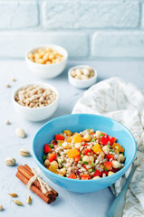 Moroccan chickpeas barley pistachio salad