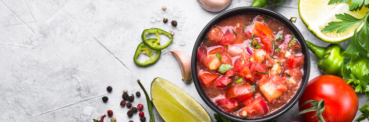 Salsa  sauce mexican food. Top view. Long banner format.