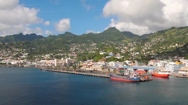 Port and city on island in Caribbean Sea. Kingstown, Saint Vincent and Grenadines