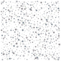 Silver stars confetti flying down over white background. Isolated.