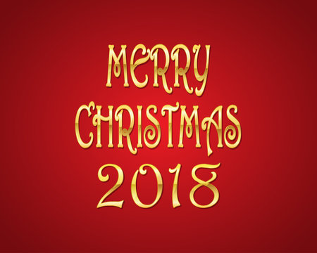 Greeting card with Merry Christmas golden text. Vector illustration