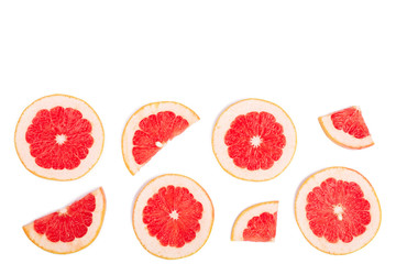 Grapefruit slices isolated on white background with copy space for your text. Top view. Flat lay pattern