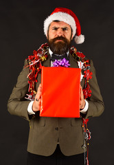 Christmas corporate party concept. Manager with beard