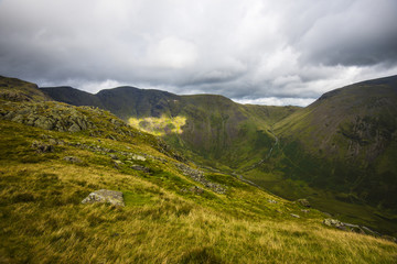 At Dore Head on Yewbarrow Mountain in the Wasdale Valley of the English Lake Dsitrict there are spectacular views to be seen. The Scafell range, highest in England can be seen.