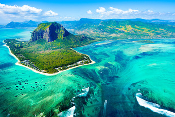 Aerial view of Mauritius island reef