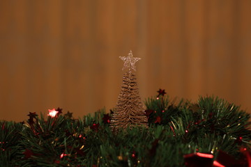 Christmas decorations with golden spruce