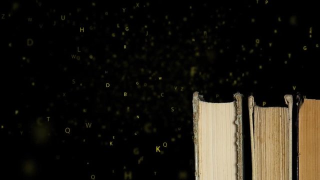 Books on a shelf and alphabet