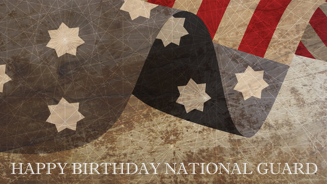Happy Birthday National Guard Illustration. Waving Usa Flag with Wood Background