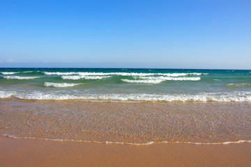 Fototapeta na wymiar Atlantic Ocean. Relaxing summer view. Tropical landscape. Beach Bologna, Tarifa, Spain.
