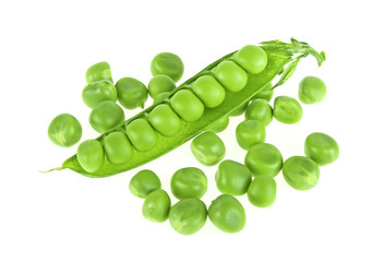 Green peas isolated on white background