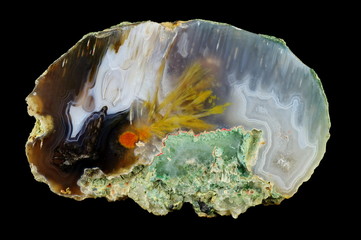 A cross section of the agate stone. Stalactite agate irregularly meshed. Origin: Rudno near Krakow,...