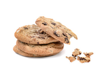 One bite of three chocolate chip cookies