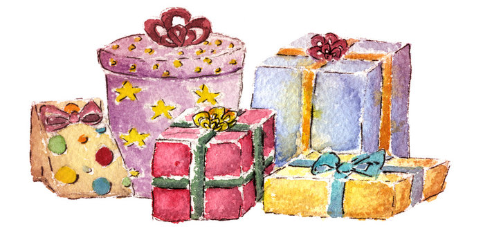 ilustracion de regalos en acuarela