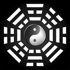 Tai chi and bagua symbol. 8trigrams and yin yang symbol of feng shui.